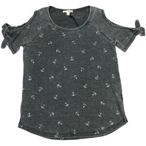 Jane & Delancey Top Grey Anchor Print Short Tie Sleeve Womens S -‎ NWT (flawed)